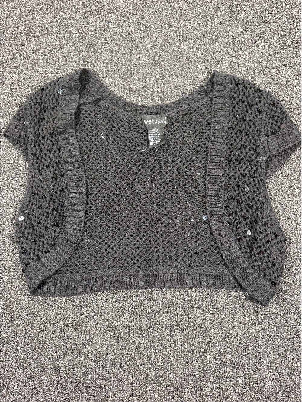 Y2K vintage Wet Seal black Sequin Knit Cropped Cardigan